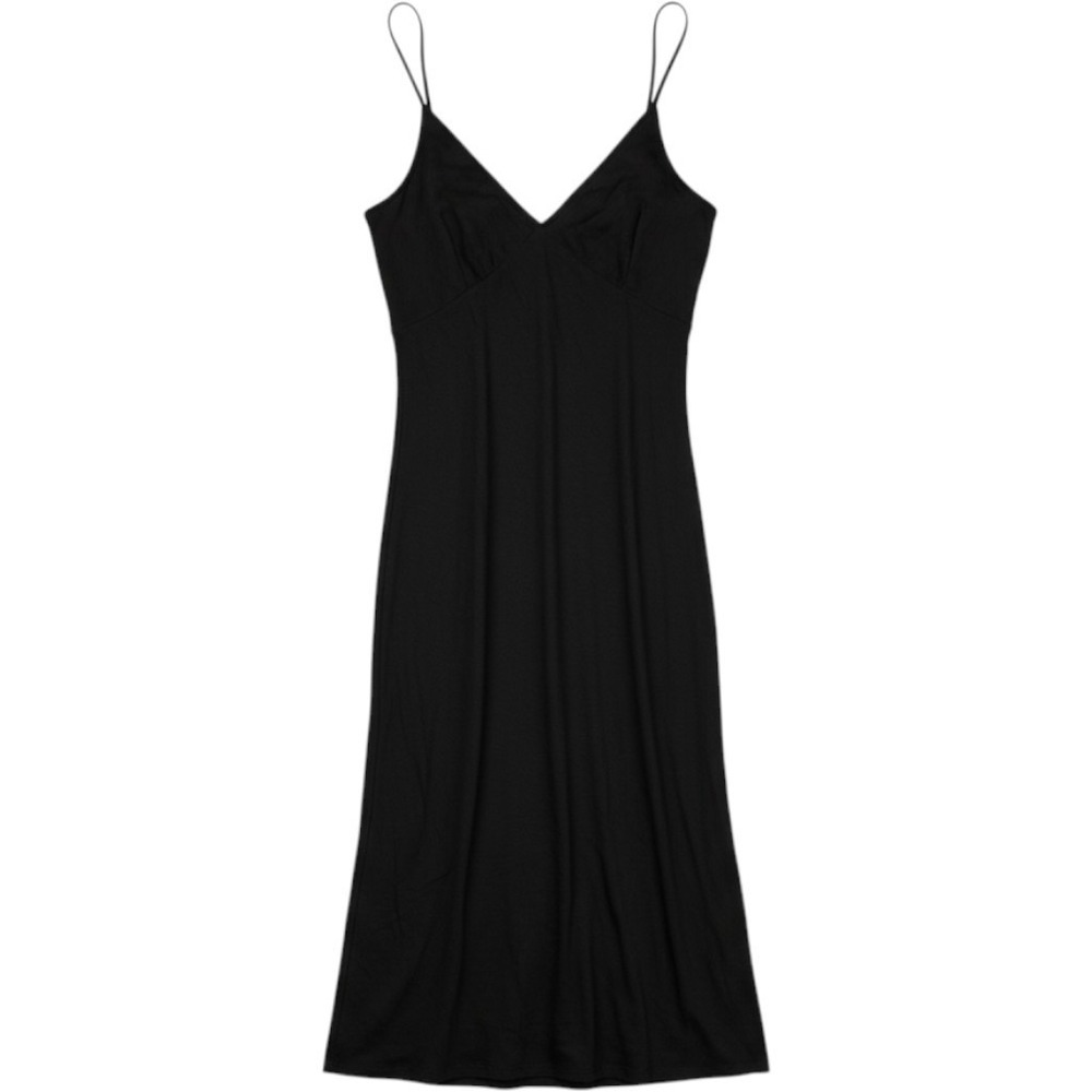 H&M Dress Womens 2XL Black Solid Sleeveless V Neck Slip Midi Summer Casual